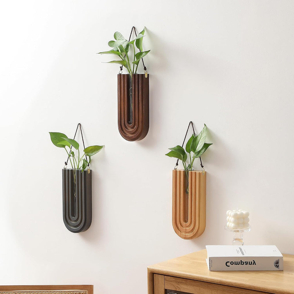 Wood Wall Planter Indoor, Propagation Station, Wooden Hanging Vase for Dried Flowers, Plant Holder, Boho Wall Décor for