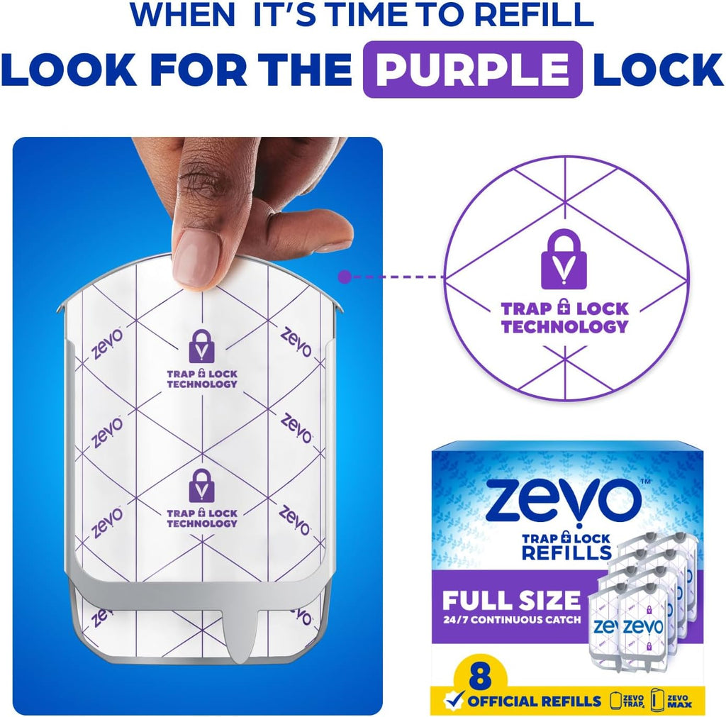 Zevo Flying Insect Trap Refill Cartridges for Fruit Flies & Gnats, 8 Count | Fits Zevo MAX & Zevo Flying Insect Trap