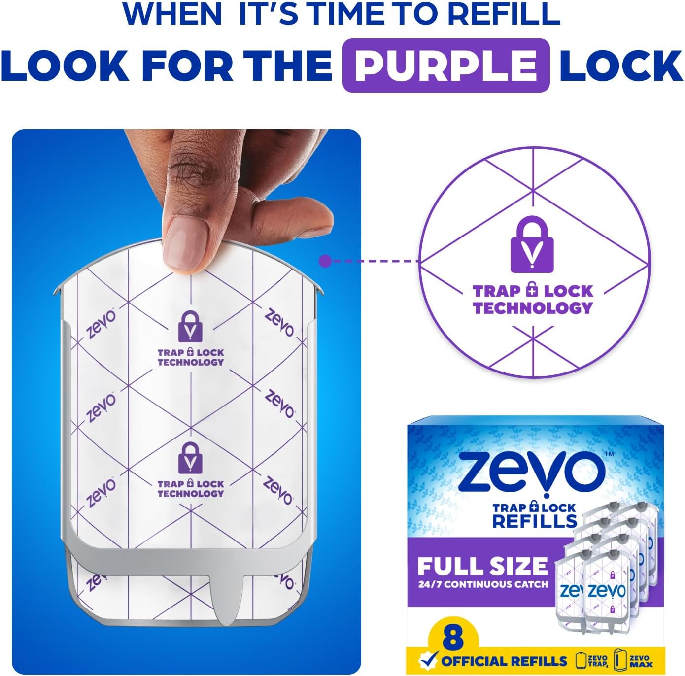 Zevo Flying Insect Trap Refill Cartridges for Fruit Flies & Gnats, 8 Count | Fits Zevo MAX & Zevo Flying Insect Trap