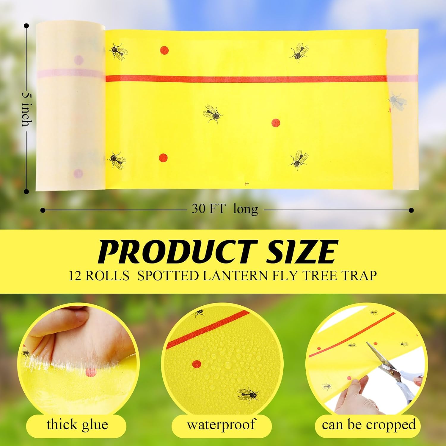 12 Rolls Spotted Lantern Fly Tree Trap 30 Feet Each Roll Lanternfly Tree Outdoor Fruit Fly Sticky Strips Paper Insect