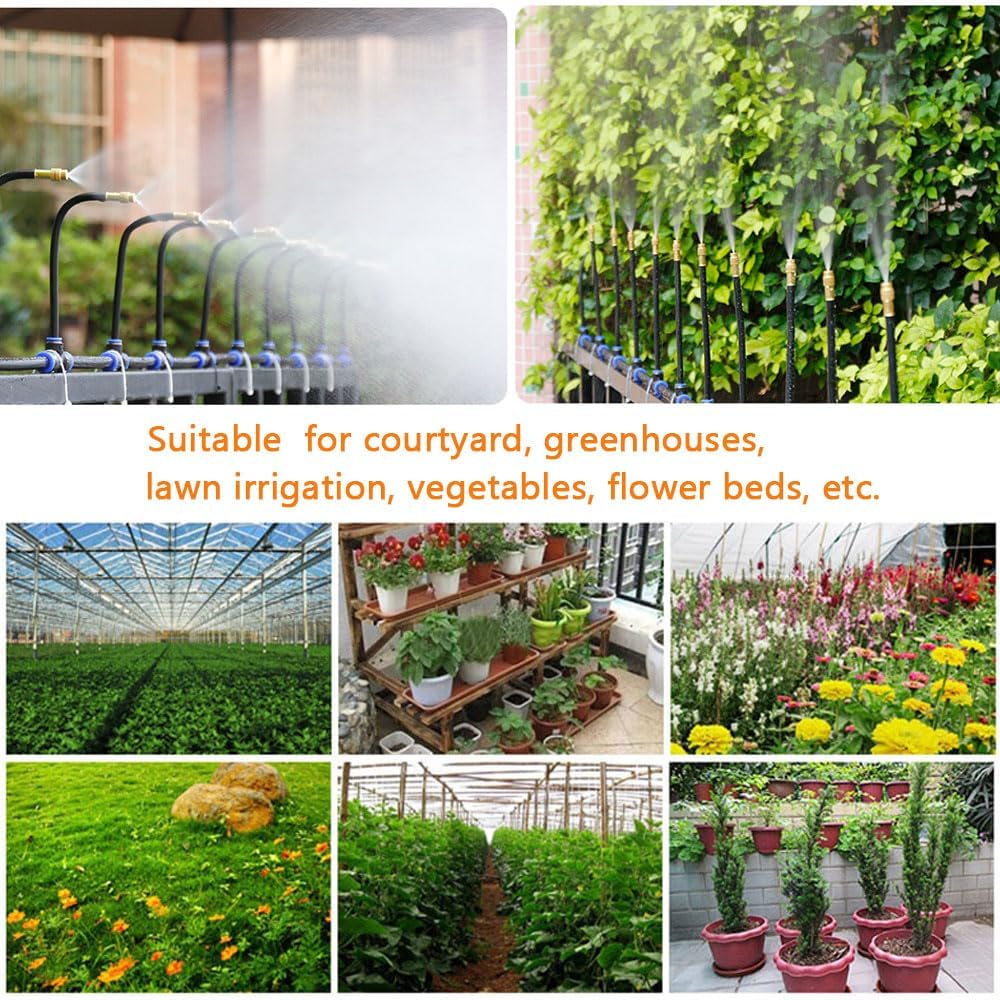 Garden Watering System, Greenhouse Mist Drip Irrigation Kit,65Ft Hanging Plant Watering System with 20 Three-Way