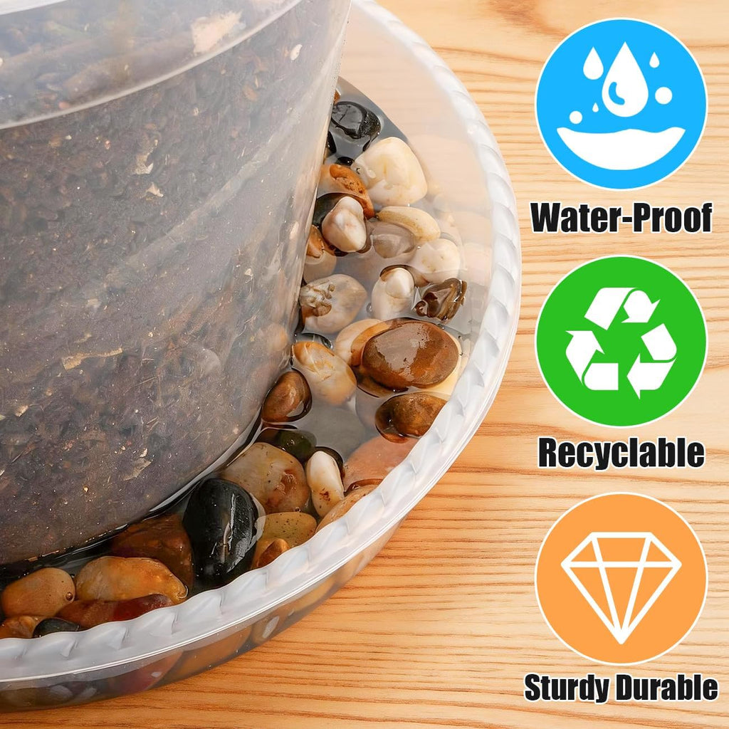 RooTrimmer 12 Pack Clear Plant Saucers for Pots,8" 10" 12" 14 Inch Assorted Sizes,Heavy Duty Thick Plastic Drip