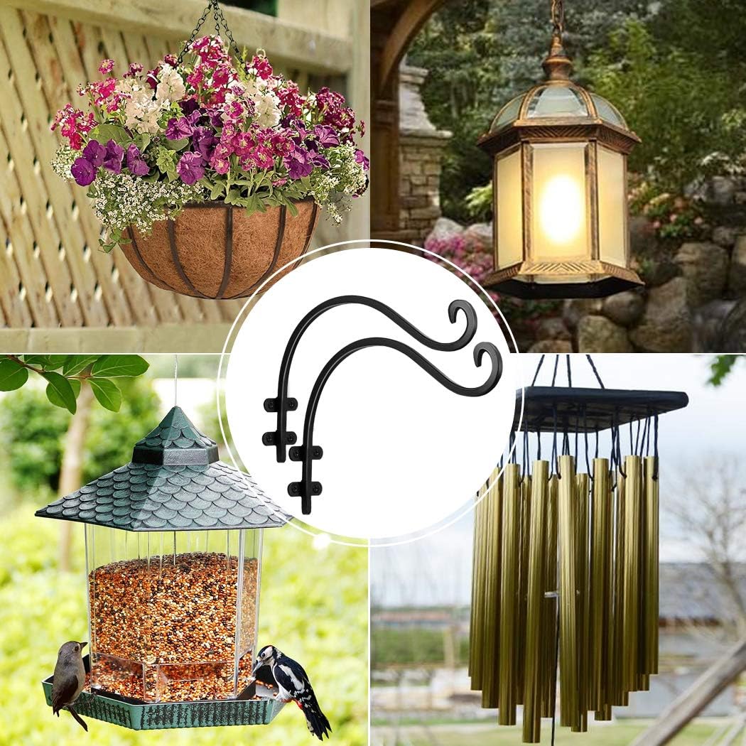 Maosen 16 Inch Plant Hangers Outdoor 2 Pack Black, Heavy Duty Plant Hanging Bracket Hook for Flowers Baskets Planter