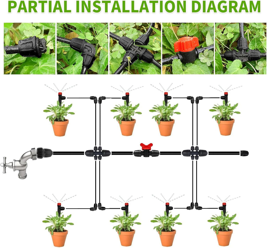 Upgraded Drip Irrigation System, 233FT Automatic Irrigation System, Watering Misting System for