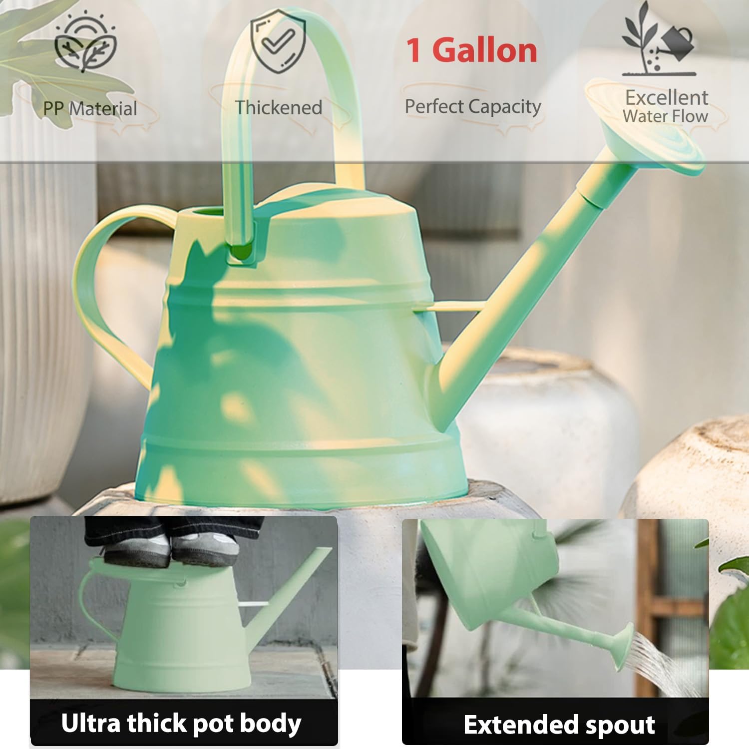 1 Gallon Watering Can for Plants | Watering Cans for Indoor&Outdoor Gardening, Water Can with Ergonomic Movable Handle