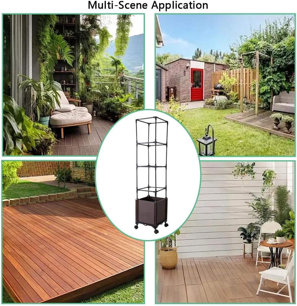 Raised Garden Bed with Tomato Cage & Trellis, 56" Self-Watering Tomato Planter Box for Vegetables Flowers | Lockable