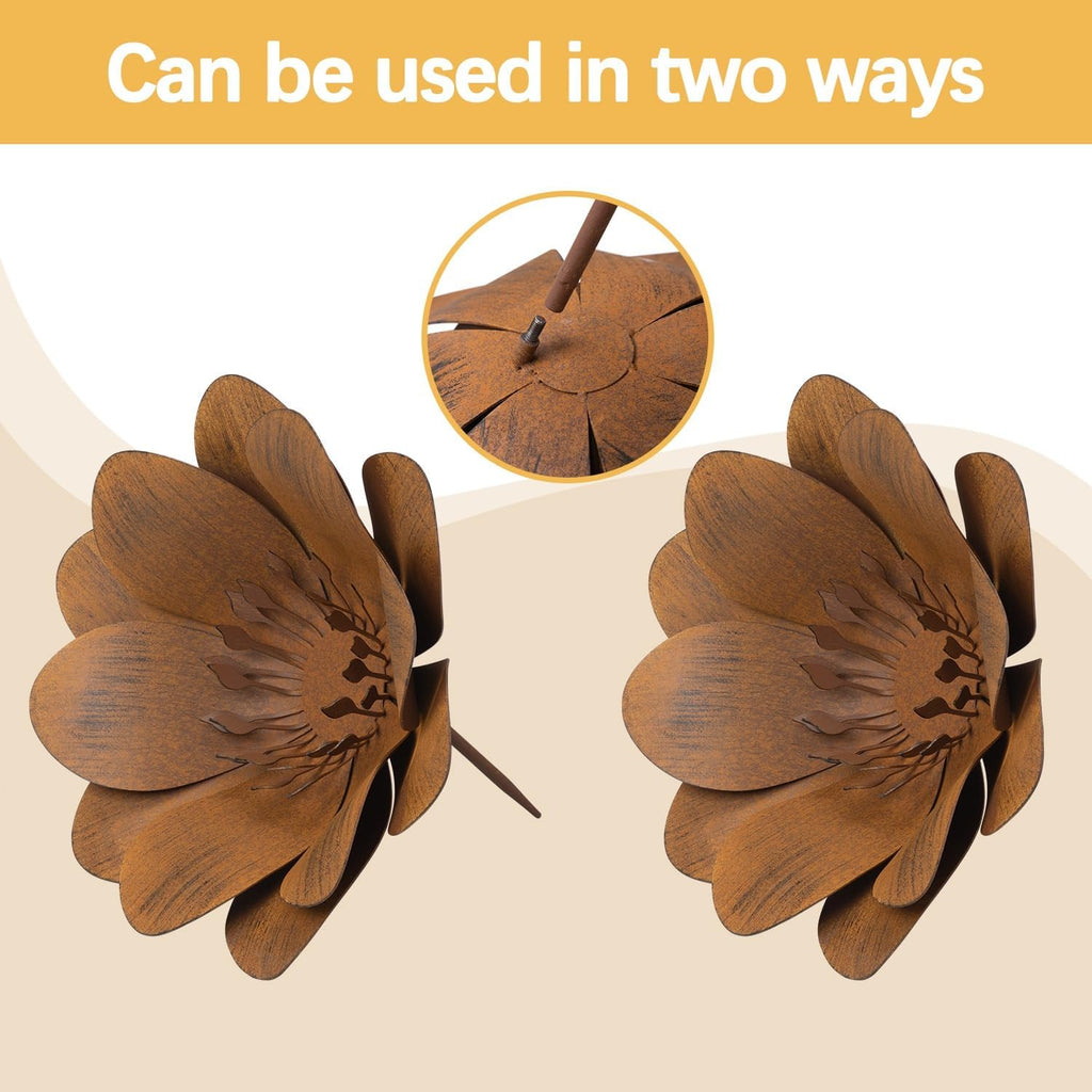 Metal Flower Garden Art, Outdoor Garden Decoration for Yard Lawn Patio, Bronze