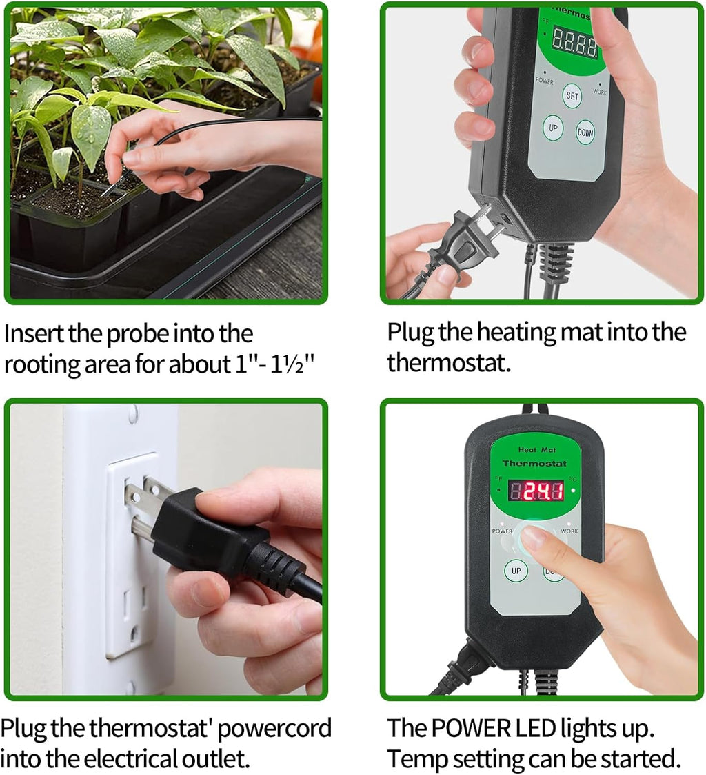 Seedling Heat Mat and Digital Thermostat Combo Set, MET-Certified Plants Heating Mat Warm Hydroponic,Germination