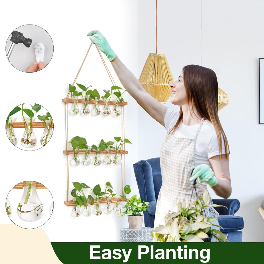 XXXFLOWER Wall Hanging Propagation Station 5 Bulb Vase 3 Tiers | Hanging Plant Holder Wall Hanging Planters for Indoor