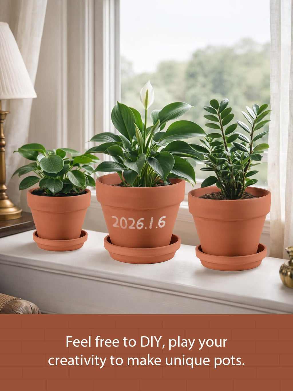 INGOFIN Terracotta Pots Set with Saucer - 5/6/7 inch Ceramic Clay Planters with Drainage Hole, Garden Flower Succulent