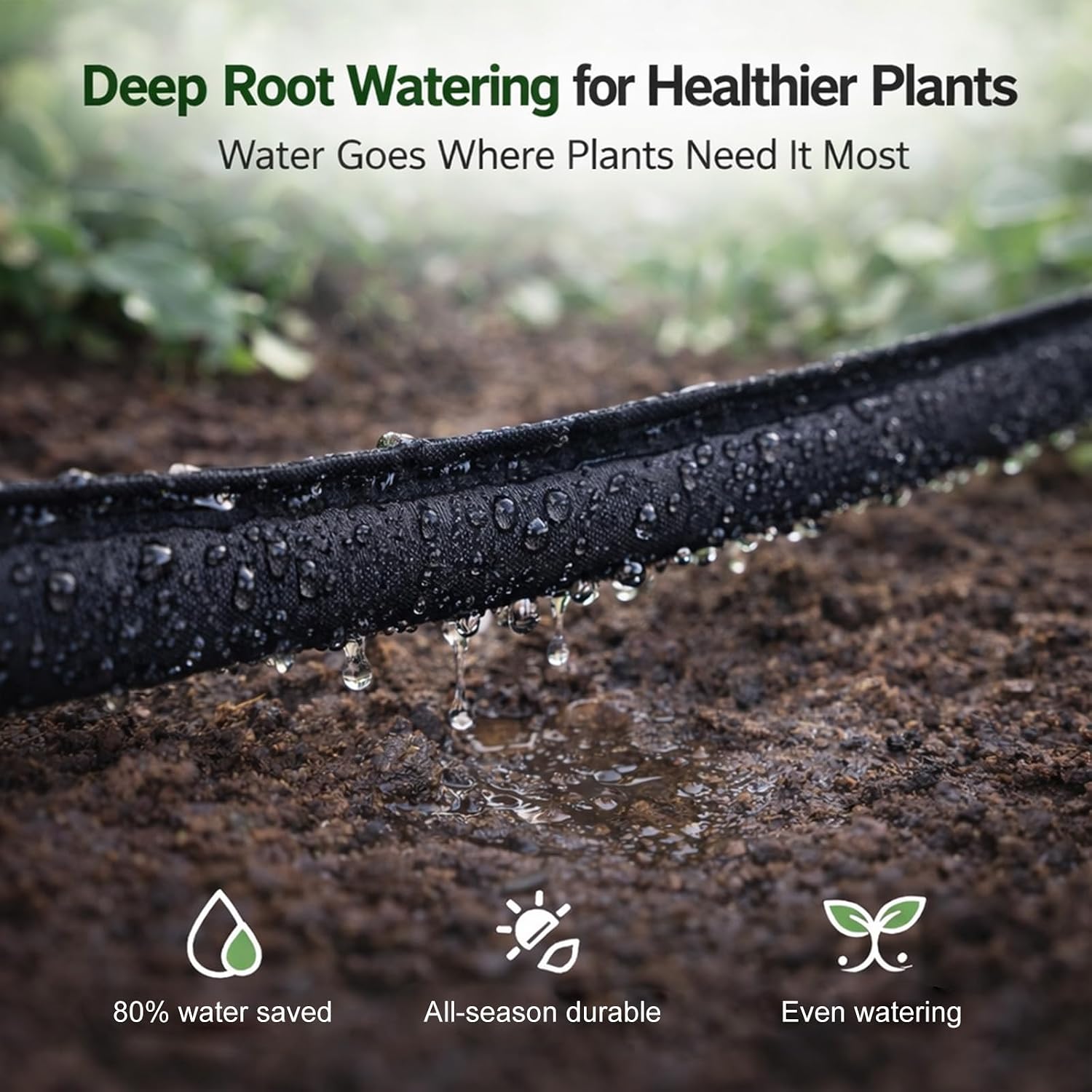 Flat Soaker Hose 25 ft 3-Pack with Splitter, 80% Water-Saving Drip Irrigation Hose 75 ft, Linkable DIY Garden Soaker