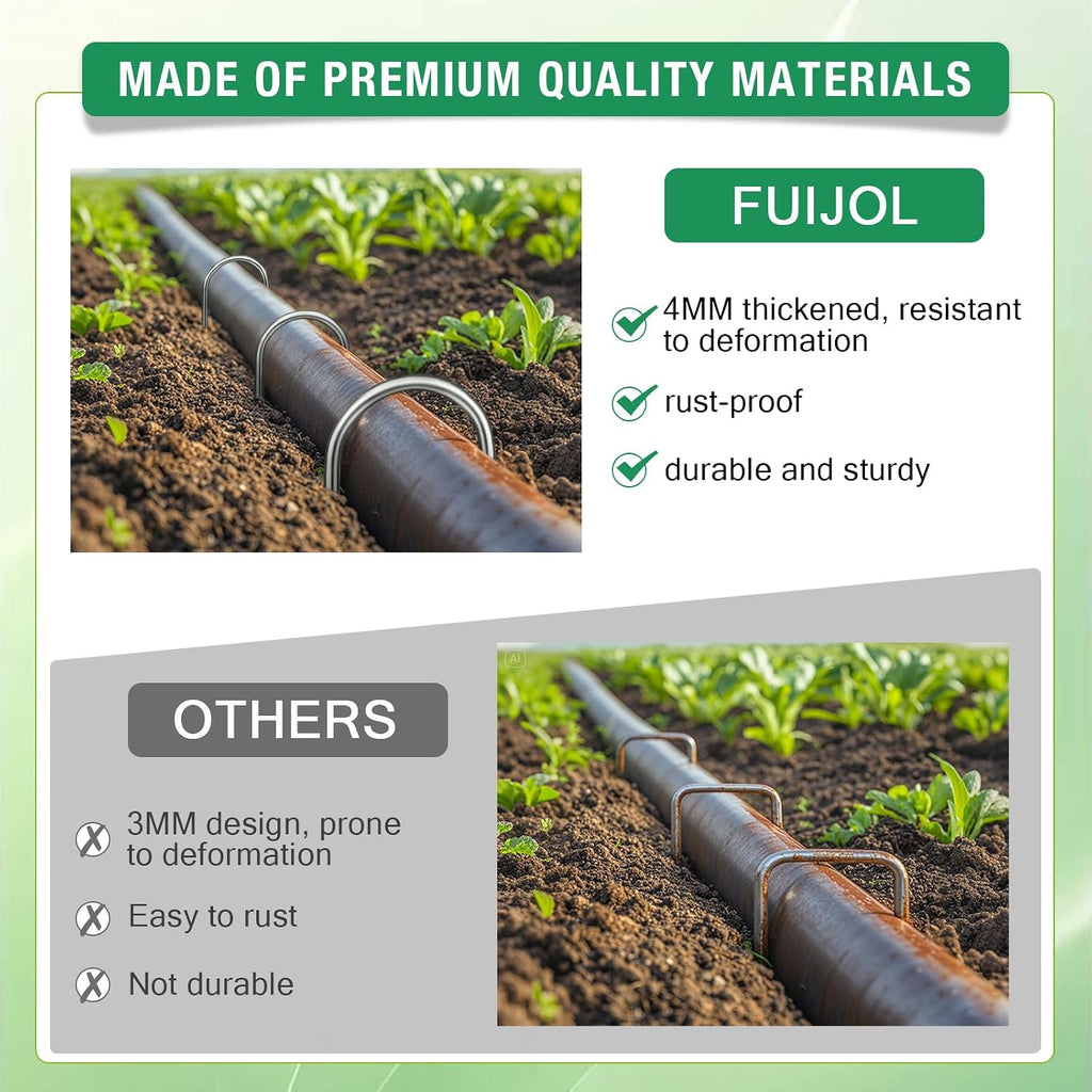 8 Gauge Landscape Staples, FUIJOL 8 Inch Heavy Duty U-Shaped Landscape Stakes, 50 Pack Galvanized Garden Staples for