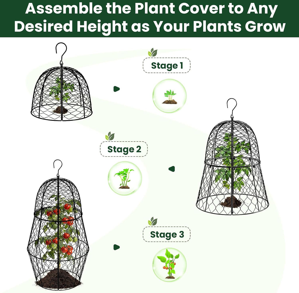 6 Pack Garden Cloche Plant Protectors from Animals, 13" x 11.8" Heavy Duty Chicken Wire Cloche, Adjustable Metal Wire