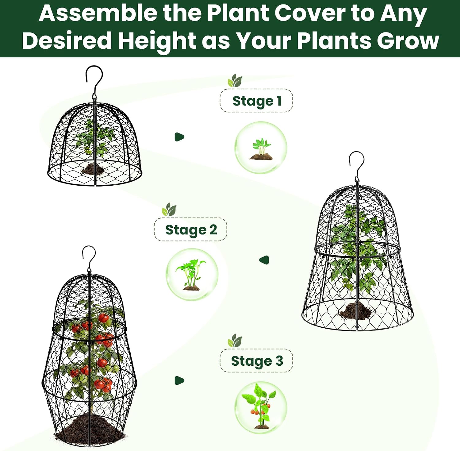6 Pack Garden Cloche Plant Protectors from Animals, 13" x 11.8" Heavy Duty Chicken Wire Cloche, Adjustable Metal Wire
