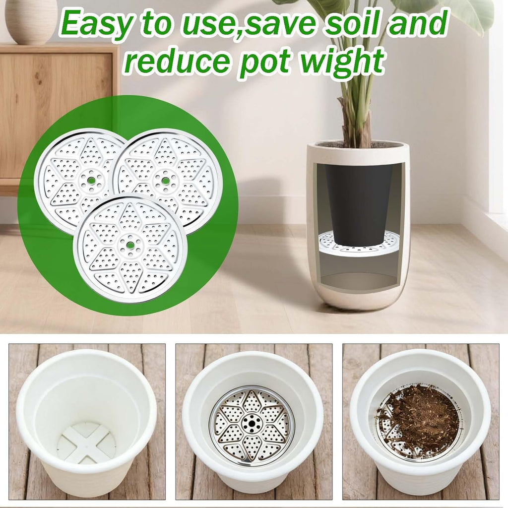3PCS Round Planter Inserts for Large Tall Pots, 13" Stainless Steel Flower Pot Lift Insert Portable Planter Accessories
