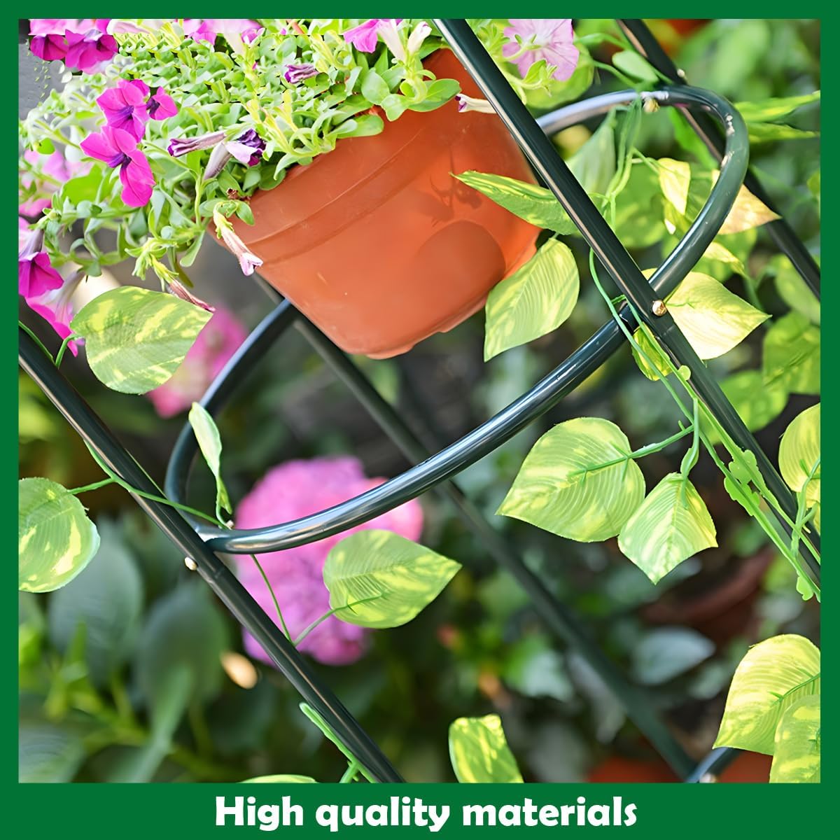 Tower Obelisk Garden Trellis 100% Metal 6.3 Feet Tall Plant Support for Climbing Vines and Flowers Stands,Black Green