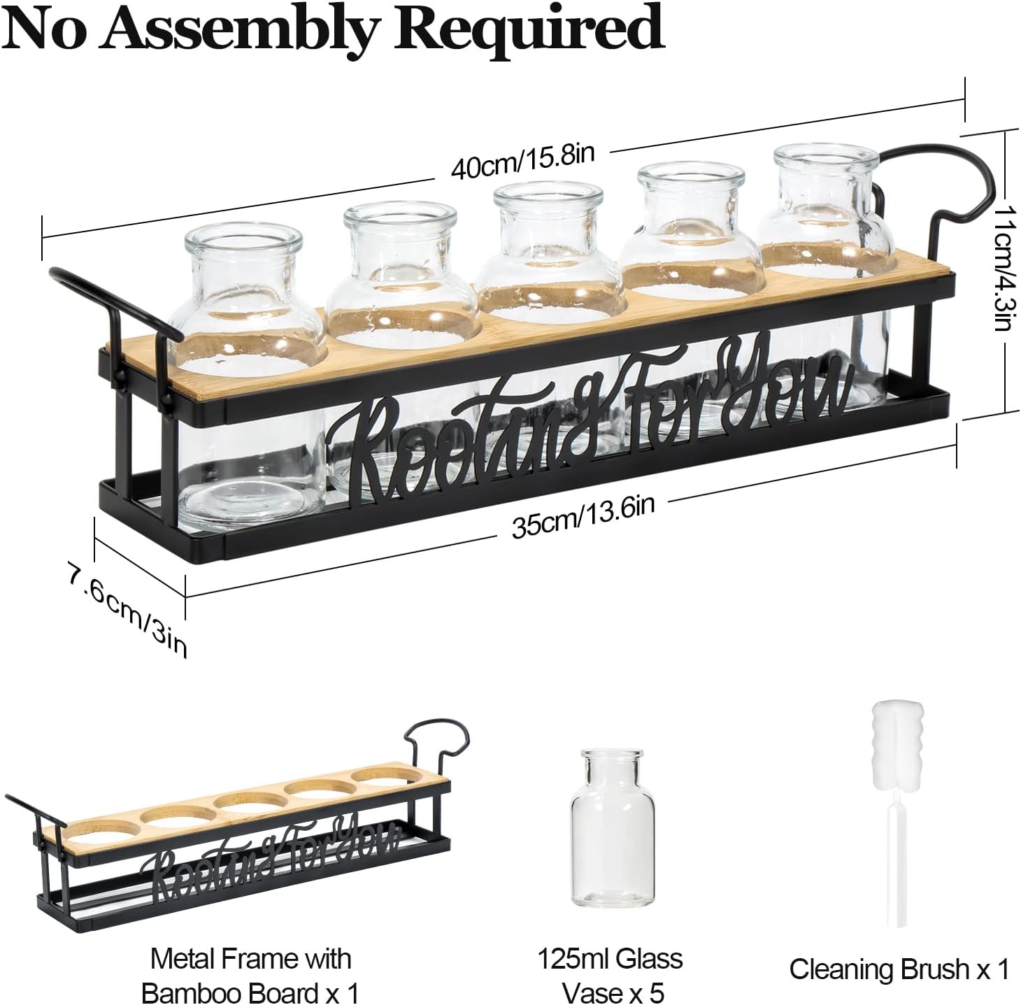 Plant Propagation Station "Rooting for You" Hydroponic Planter Vase | 5 Glass Propagation Jars with "Rooting for You"