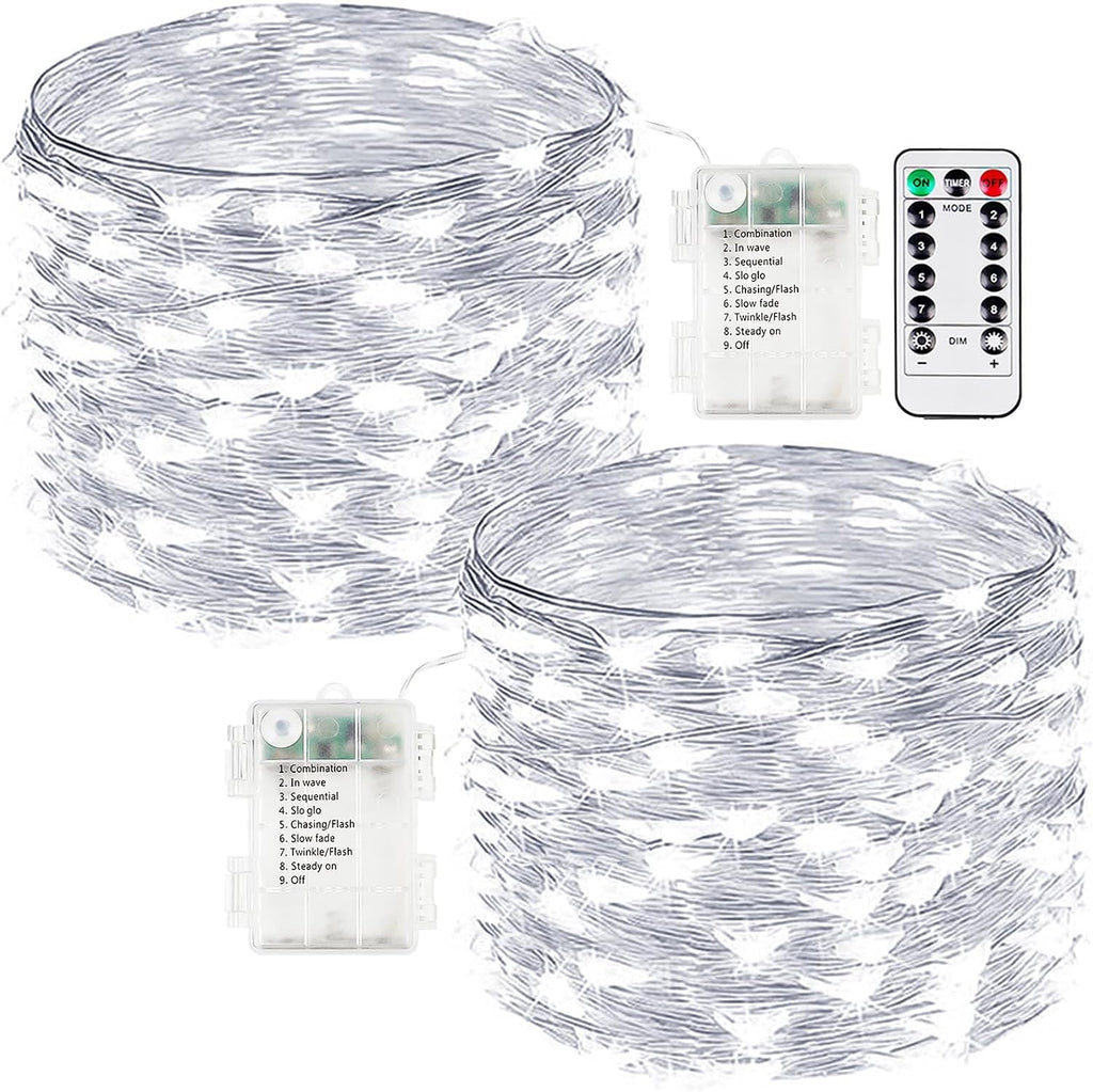 2 Pack Fairy Lights Battery Operated Twinkle Lights with Remote Cool White