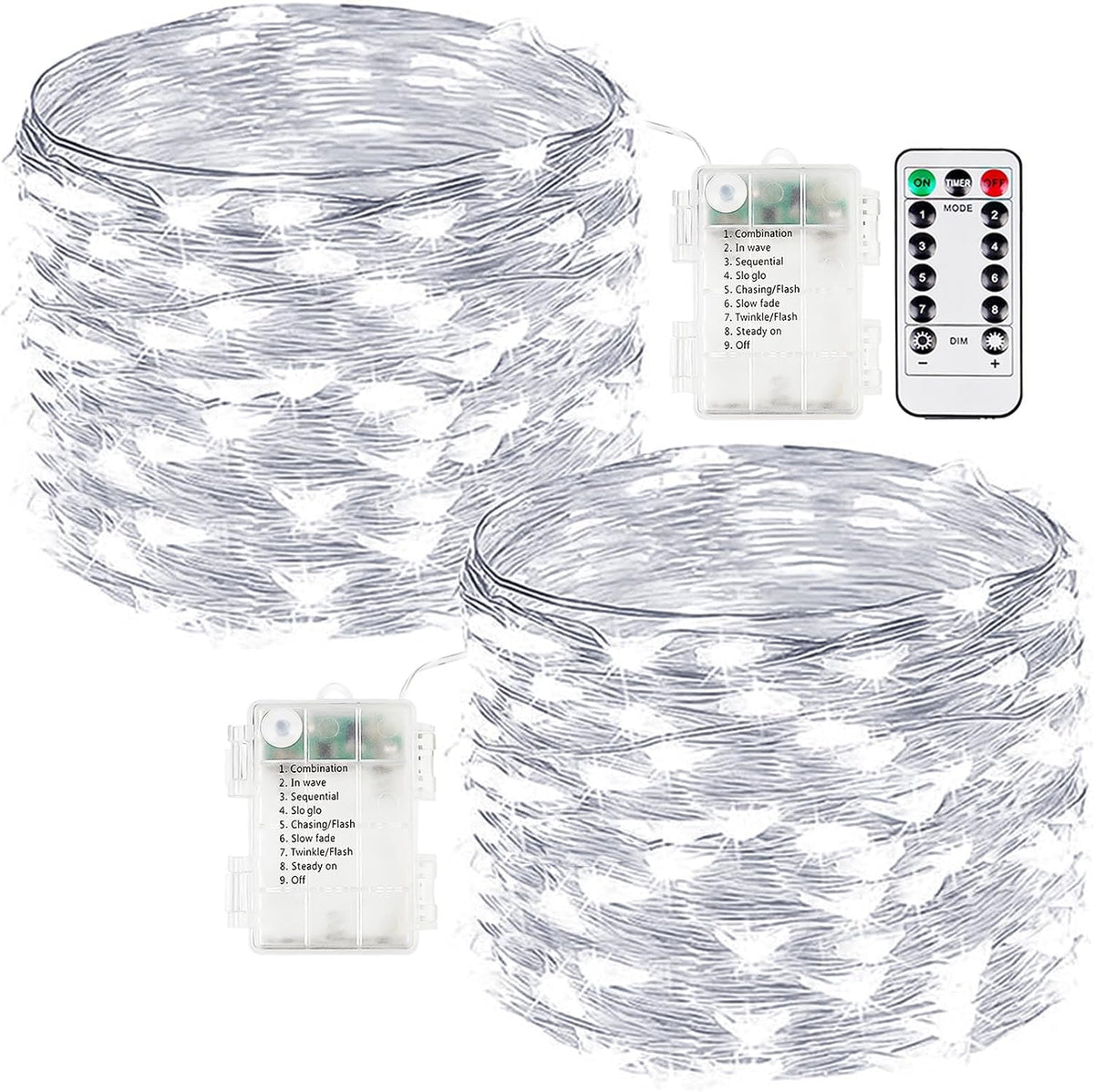 2 Pack Fairy Lights Battery Operated Twinkle Lights with Remote Cool White