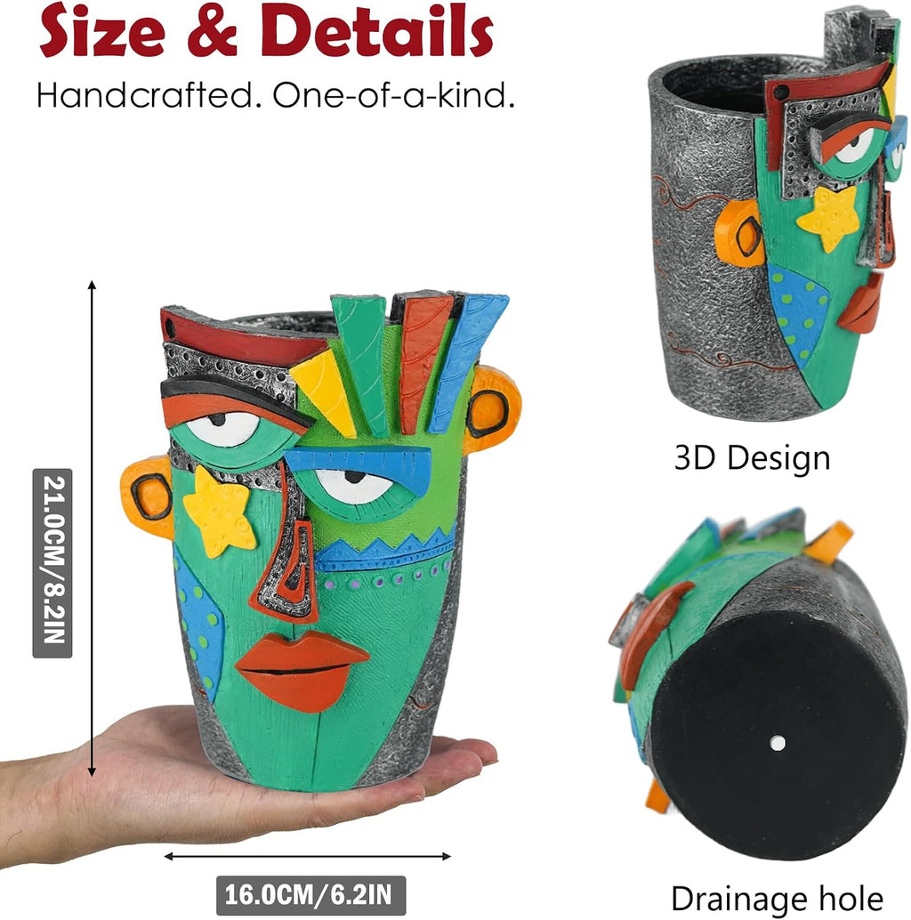 Abstract Face Planter Pot - 8inch Picasso Style Unique Plant Pots | Planters for Indoor Plants with Drainage Hole, Fun