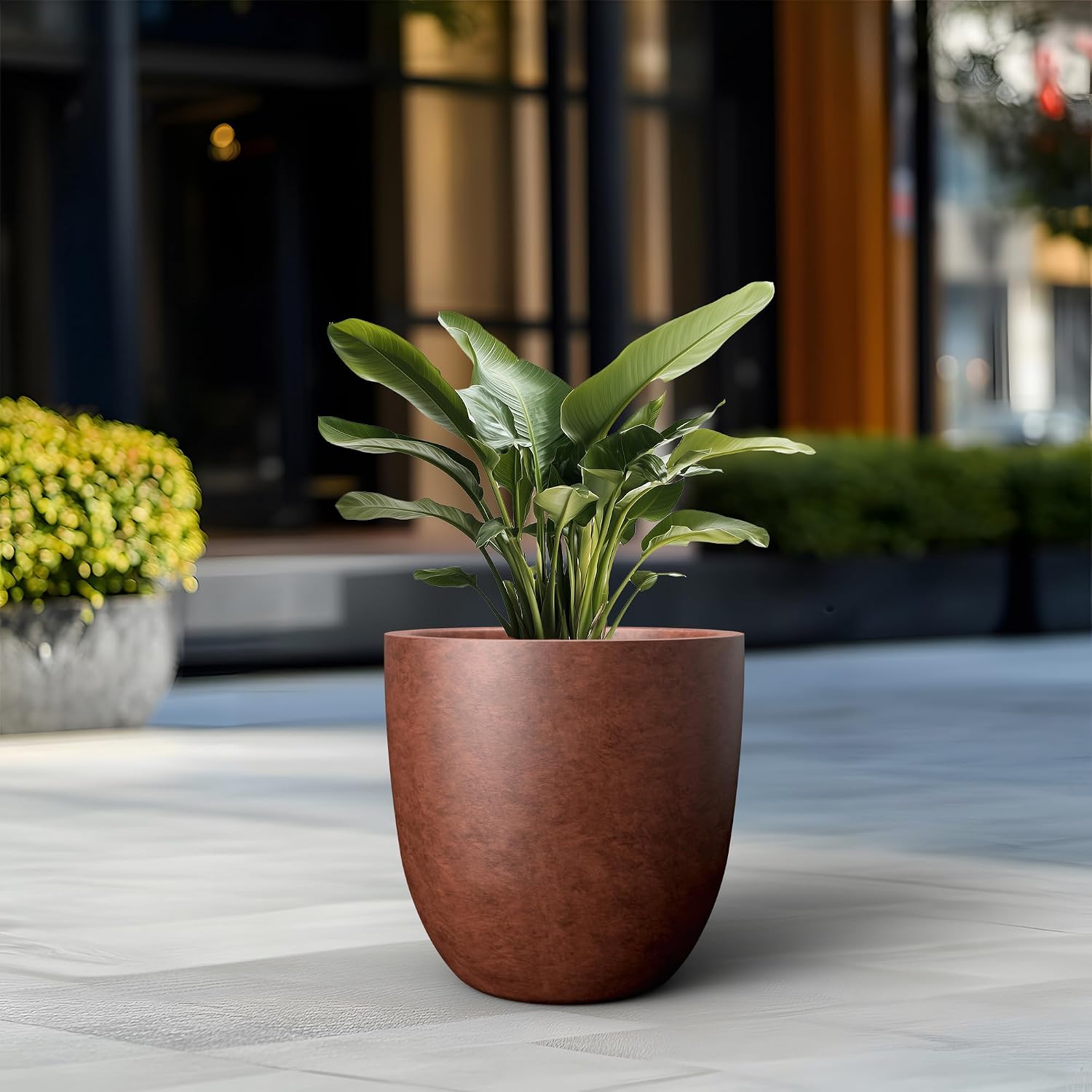 Kante Large Round Bowl Rusty Concrete Planter 18" Dia, Outdoor | Rubber Plug for Indoor, Drainage for Garden