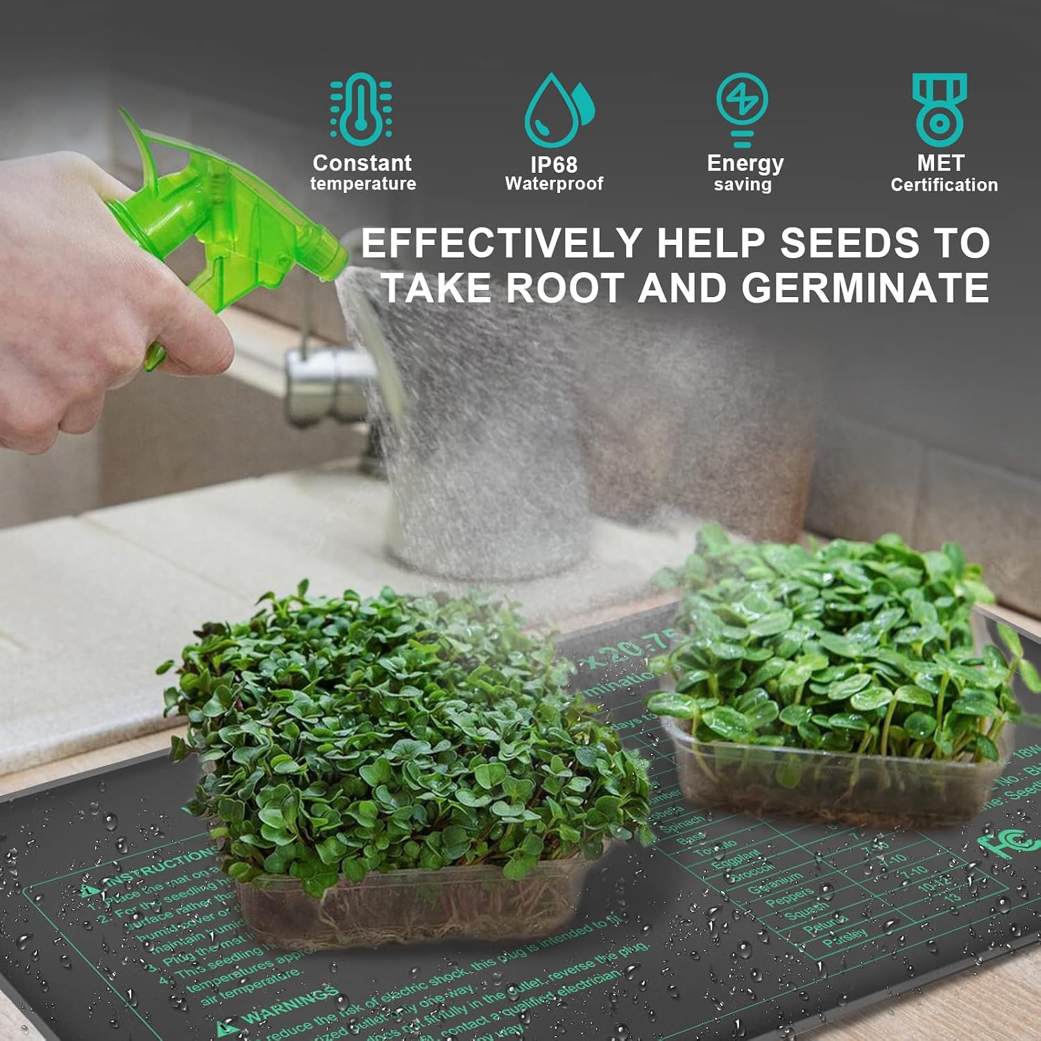 Seedling Heat Mat and Digital Thermostat Combo Set, MET-Certified Plants Heating Mat Warm Hydroponic,Germination