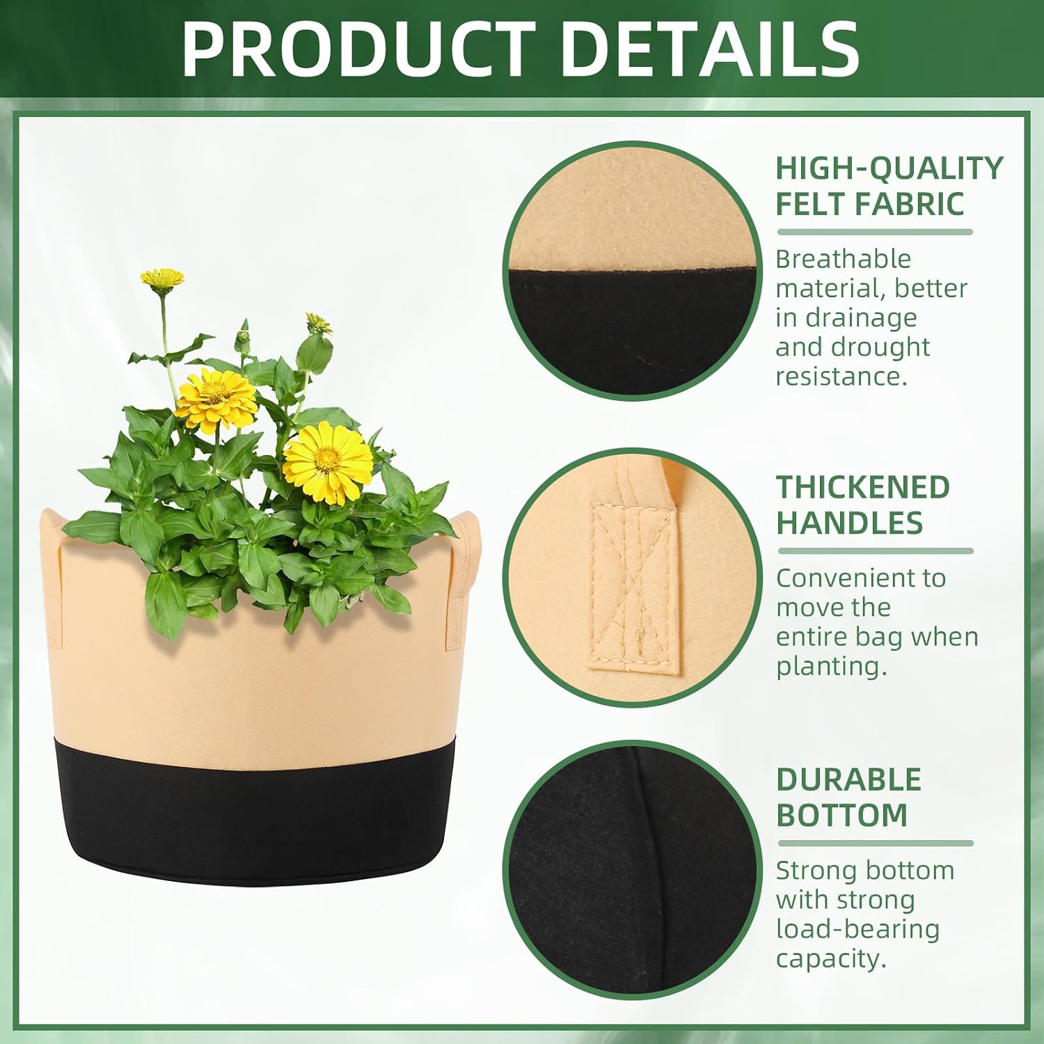 12 Pack 7 Gallon Grow Bags Colorful Fabric Plant Pots with Handles 7 Gal Garden Grow Bags Fabric Grow Pots Plant