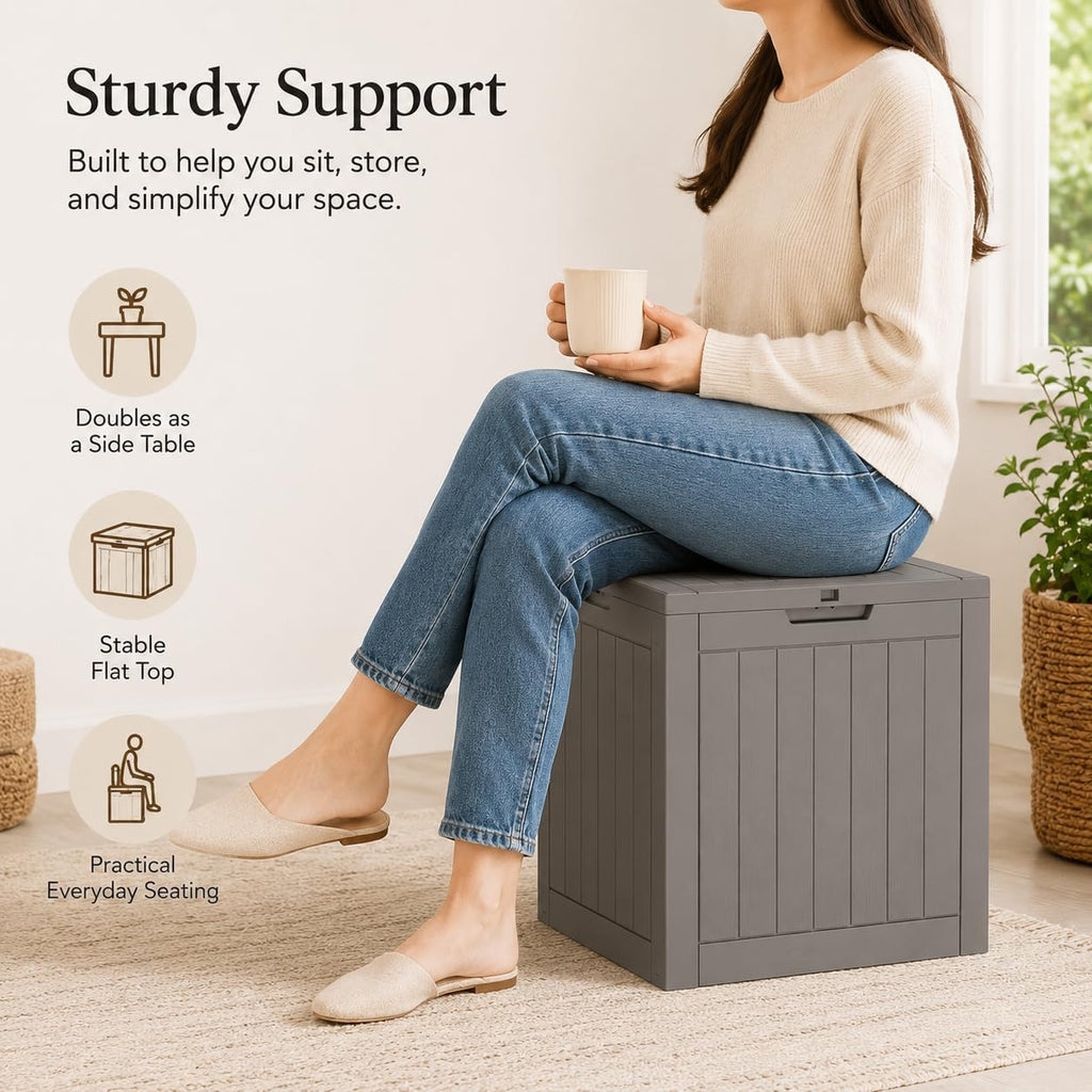 Resin Deck Box Waterproof Outdoor indoor Storage Box 36 Gallon | Patio Furniture Side Table for Pool and Garden