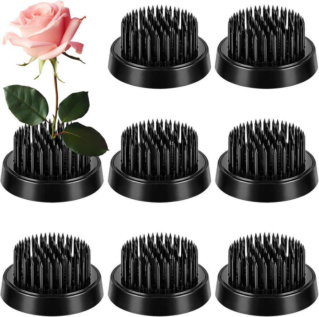 Sliner 8 Pcs 1.57 x 0.43 Inch Floral Frogs Round Brass Flower Holder, Black