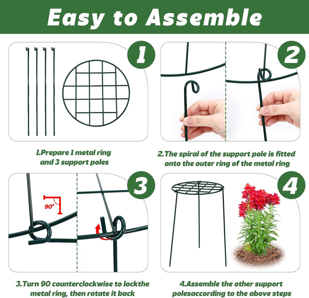 4 Pack Round Peony Cages and Supports 20 x 30 Inches (D x H) Grow Through Grid Plant Brace Plant Support Stake Heavy