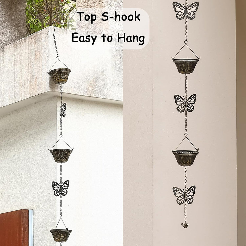 8.5FT Rain Chains for Gutters Downspouts, Butterfly and Cup Rain Gutter Chain | Functional and Decorative Replacement