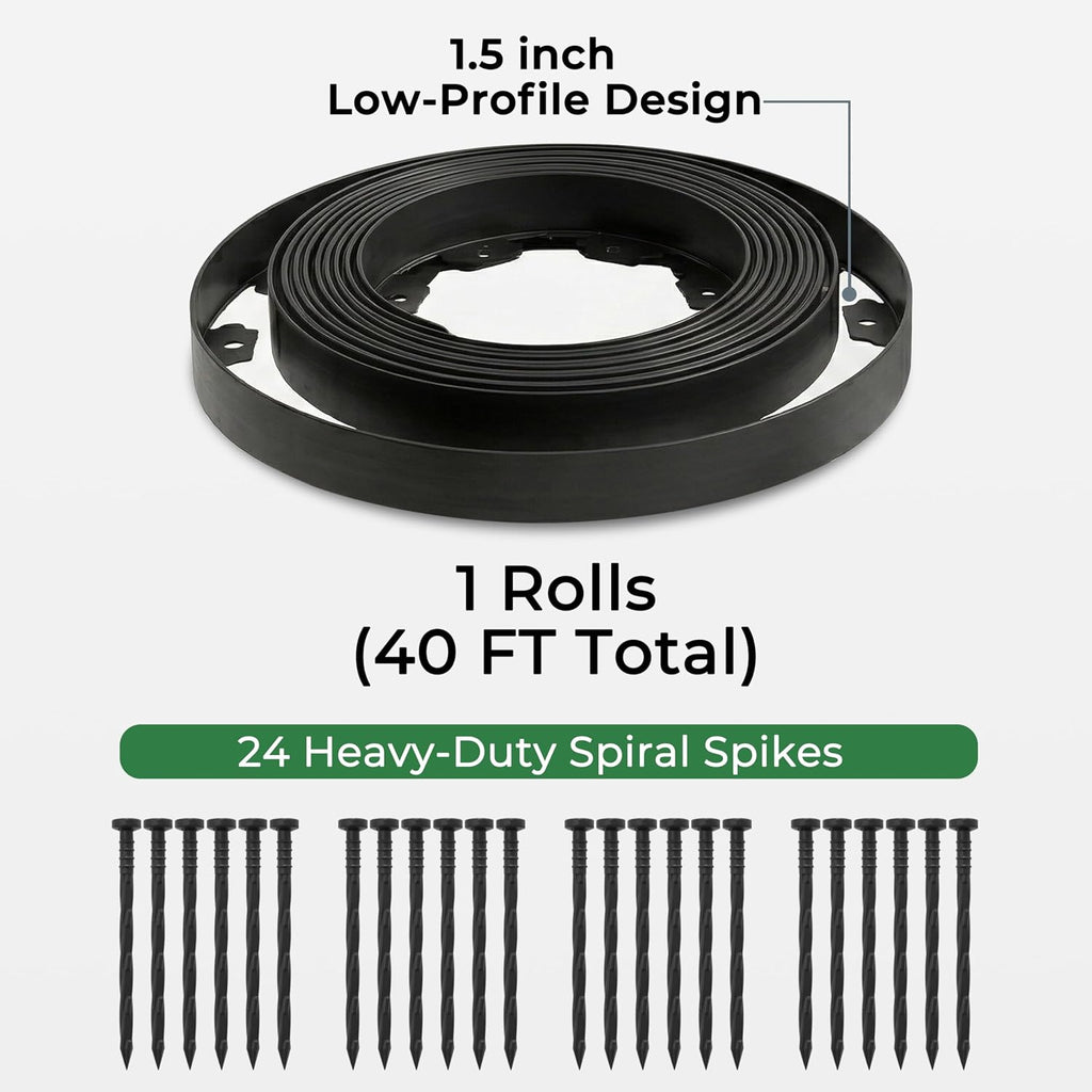 Gardzen 1.5" x40' Landscape Edging Kit with 40 Spikes | Garden Edging Coil for Lawn Borders and Landscape Projects