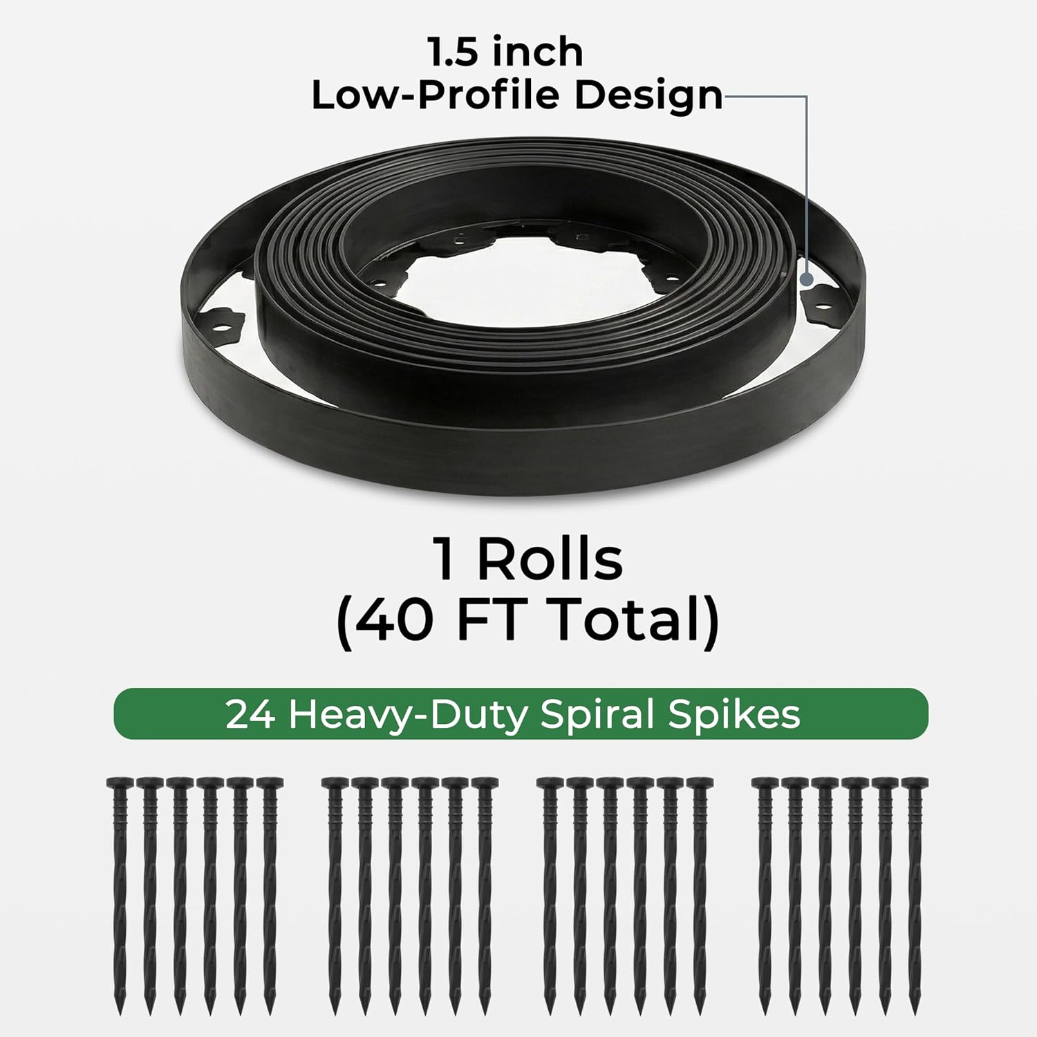 Gardzen 1.5" x40' Landscape Edging Kit with 40 Spikes | Garden Edging Coil for Lawn Borders and Landscape Projects