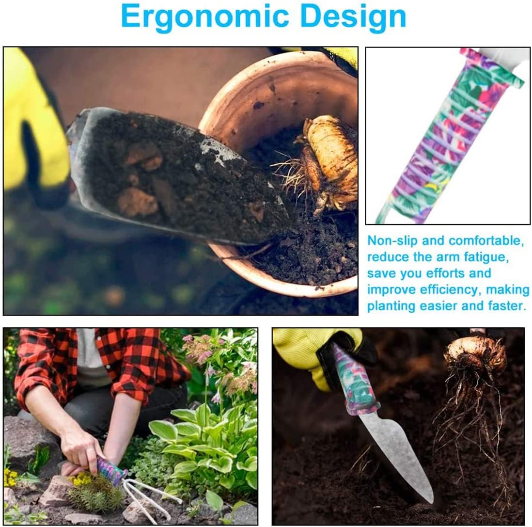 Gardening Tools, LEKEONE 10 Pieces Garden Tools with Floral Print, Ergonomic Handle Trowel Rake Weeder Pruner Shears