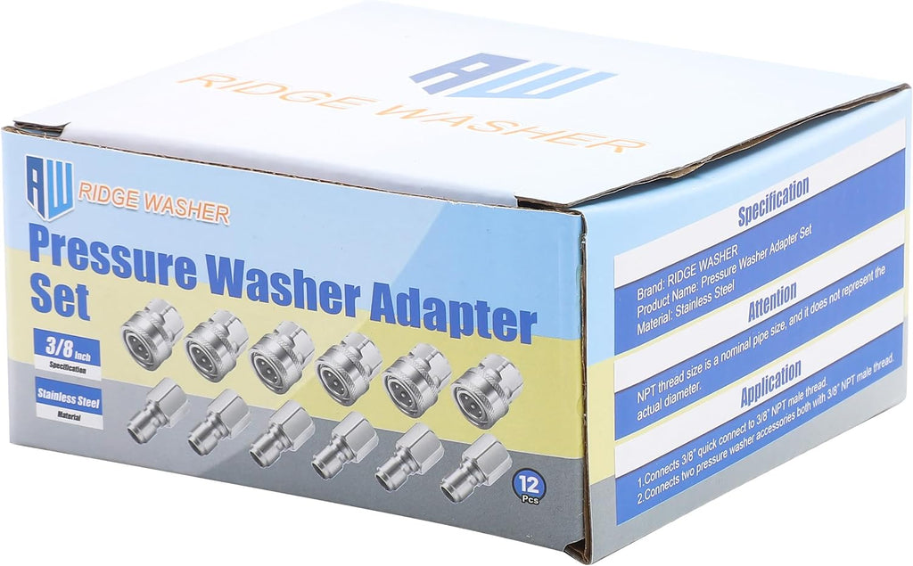 3/8" Pressure Washer Quick Connect Kit, Female NPT Thread | Stainless Steel, 12 Pcs, 5000 PSI, Power Washer Adapter
