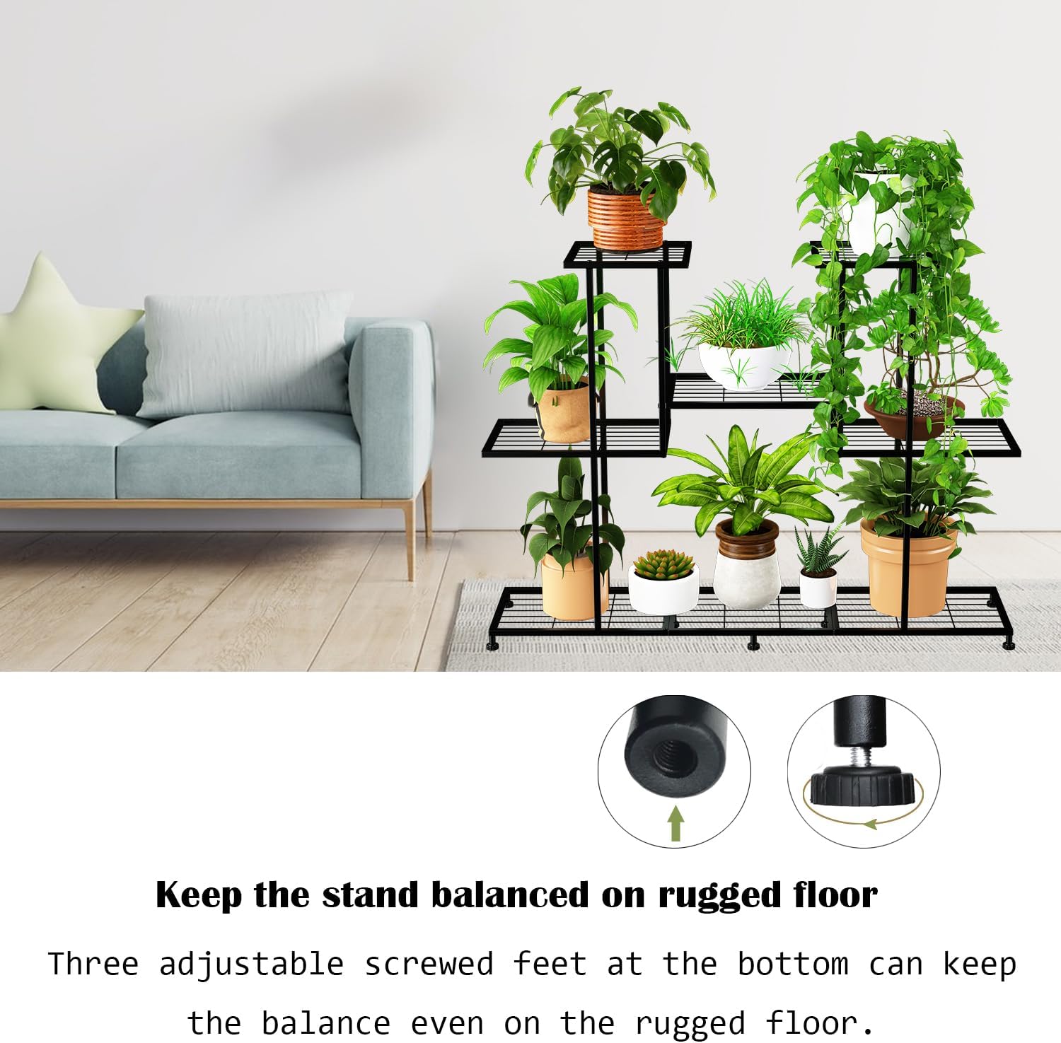 Twhep Metal Plant Stand, 5 Tiers Multifunctional Plant Stands for Indoor Plants, Decorative Black Steel Plant Shelf for