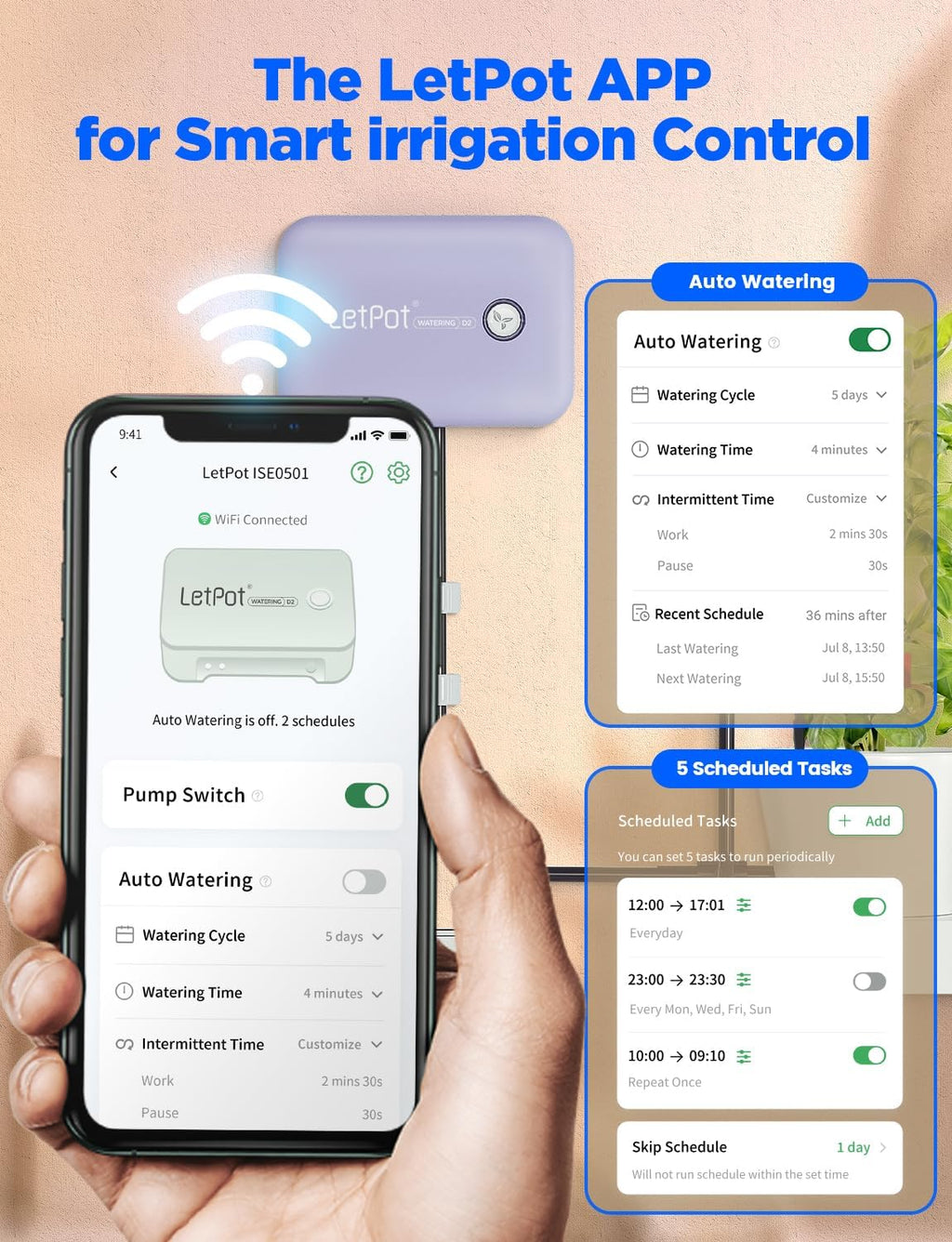 LetPot Automatic Watering System Plant Watering Devices Drip Irrigation Kit | Wi-Fi & App Control, Water-Shortage