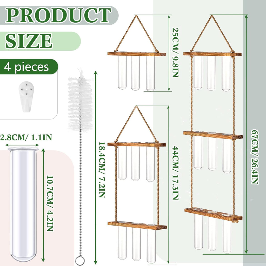 Leumoi 3pcs Hanging Propagation Station, Vertical 18 Glass Test Tubes | 3 Tiered Wooden Racks, Wall Propagation