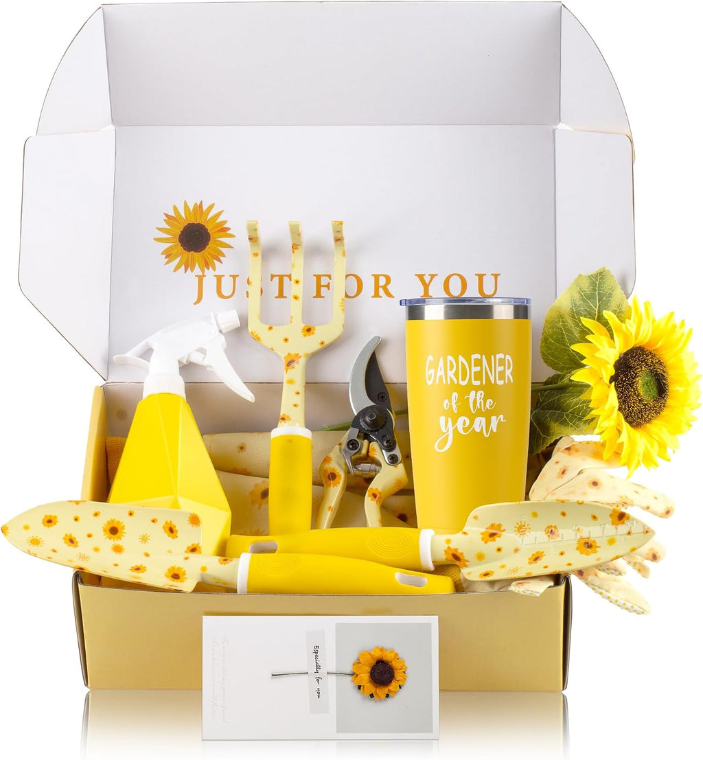 Garden Tool Set with Sunflower Print, Heavy Duty Gardening Hand Tools with Garden Tool Bag,Gardening Gifts for