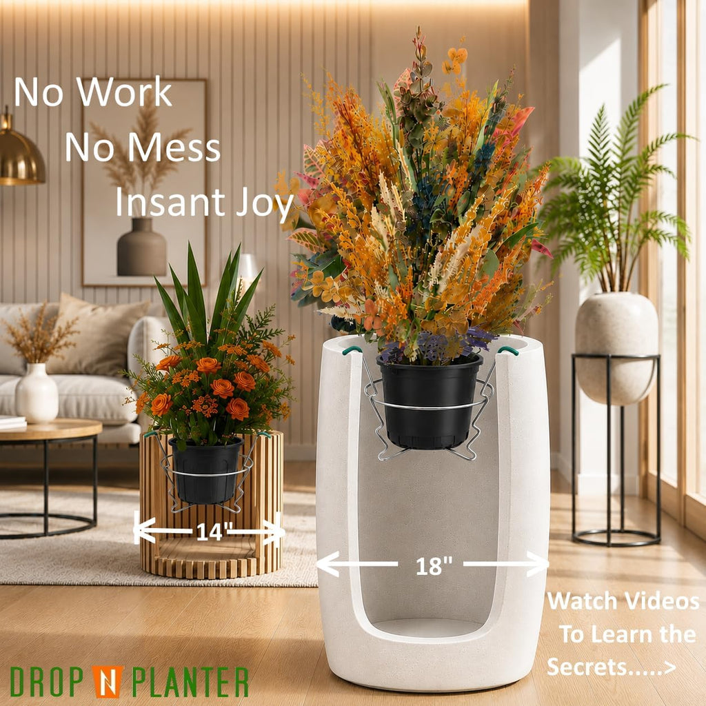 The DropNPlanter/Premium Adjustable Patented Design-Rubber Tips-Stable Fit in The TOP/Flower Pot Openings from 12-18