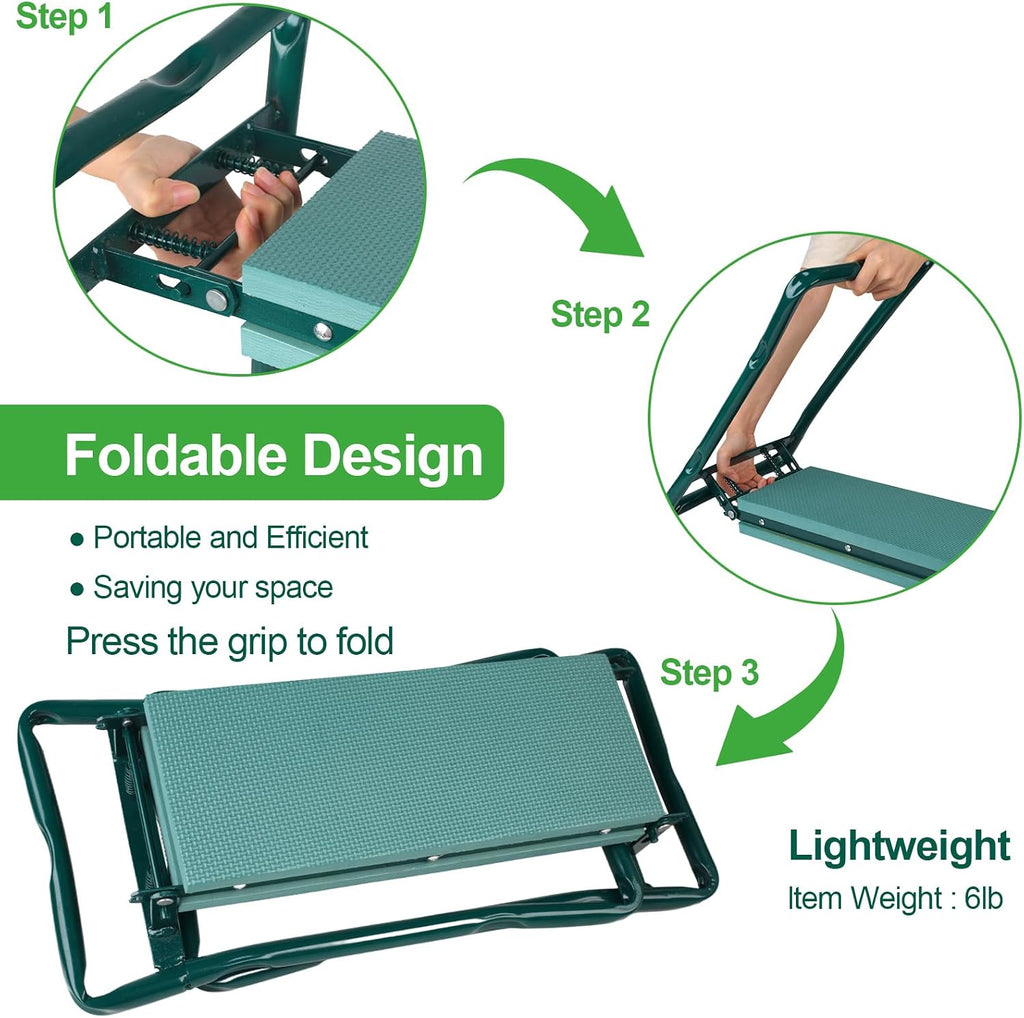 Garden Kneeler and Seat, Garden Bench for Kneeling and Sitting, Garden Stool and Kneeler with A Tool Pocket, Eva Soft
