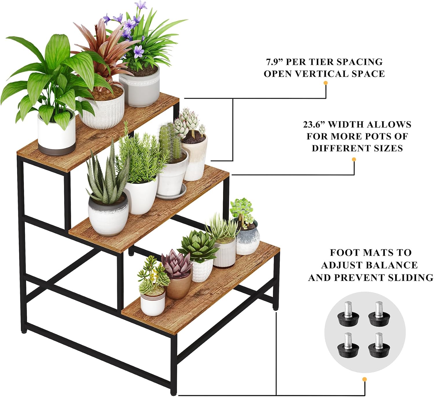 23.6" Wide Plant Stand Indoor, 3-Tier Modern Plant Ladder Shelf Corner Flower Pot Holder Organizer for Living Room