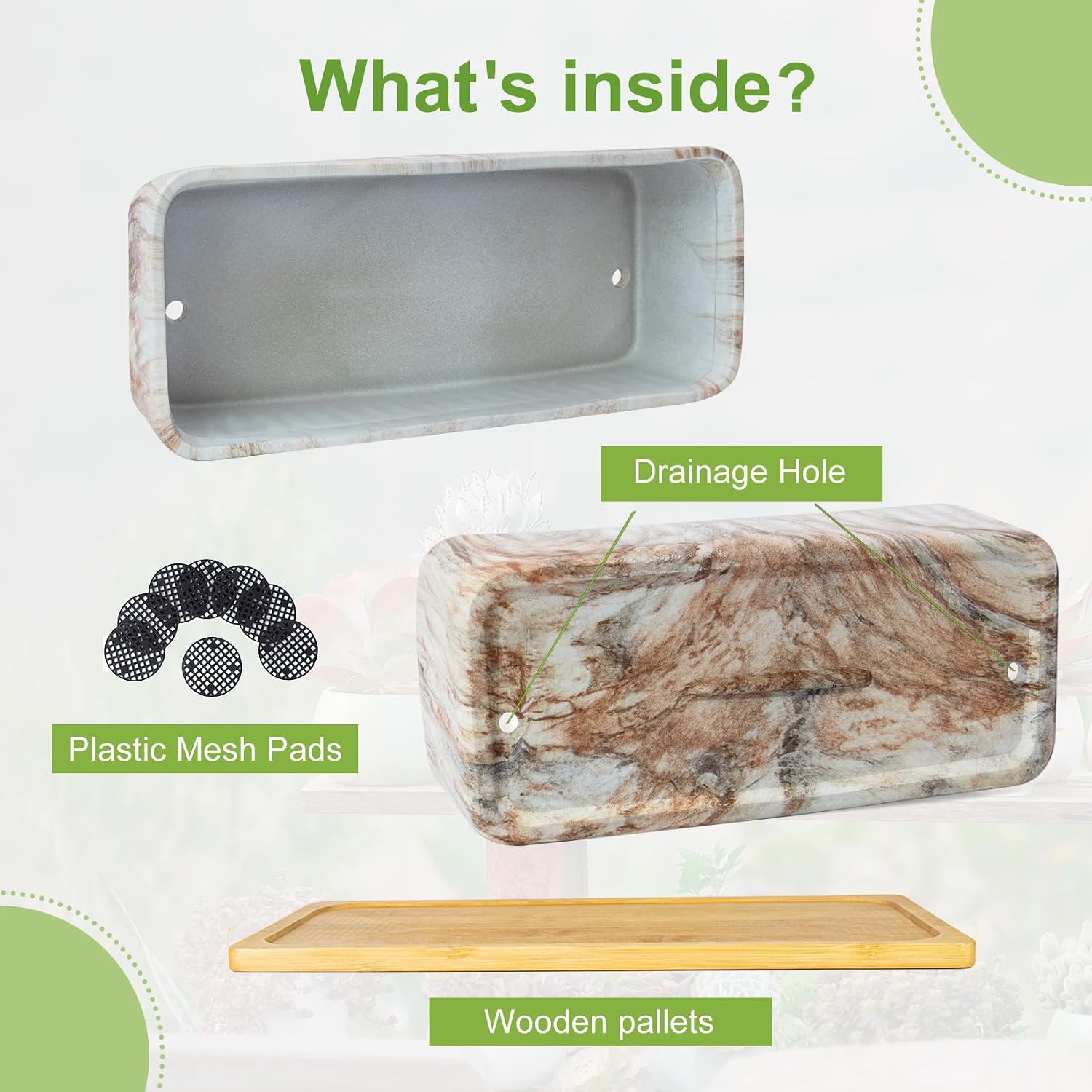 ARTKETTY 12'' Large Long Rectangular Planter, Ceramic Succulent Pots with Drainage Tray, Shallow Windowsill Succulent