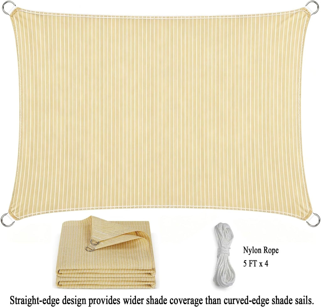 12x16 FT Sun Shade Sail, 90% UV Block 200GSM Flat-Edged Shade Cloth | Heavy Duty Beige Sunshade Canopy, Breathable
