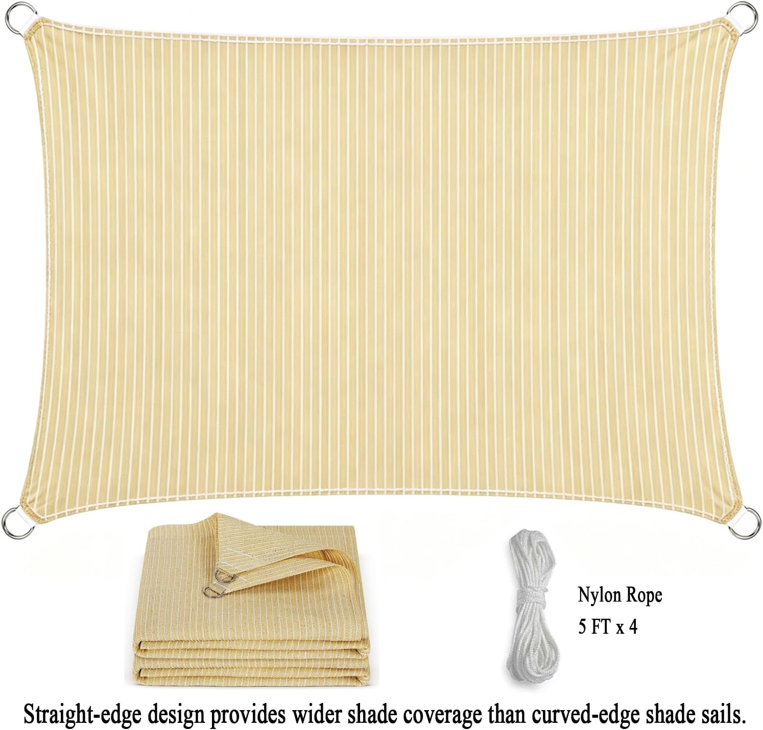 12x16 FT Sun Shade Sail, 90% UV Block 200GSM Flat-Edged Shade Cloth | Heavy Duty Beige Sunshade Canopy, Breathable