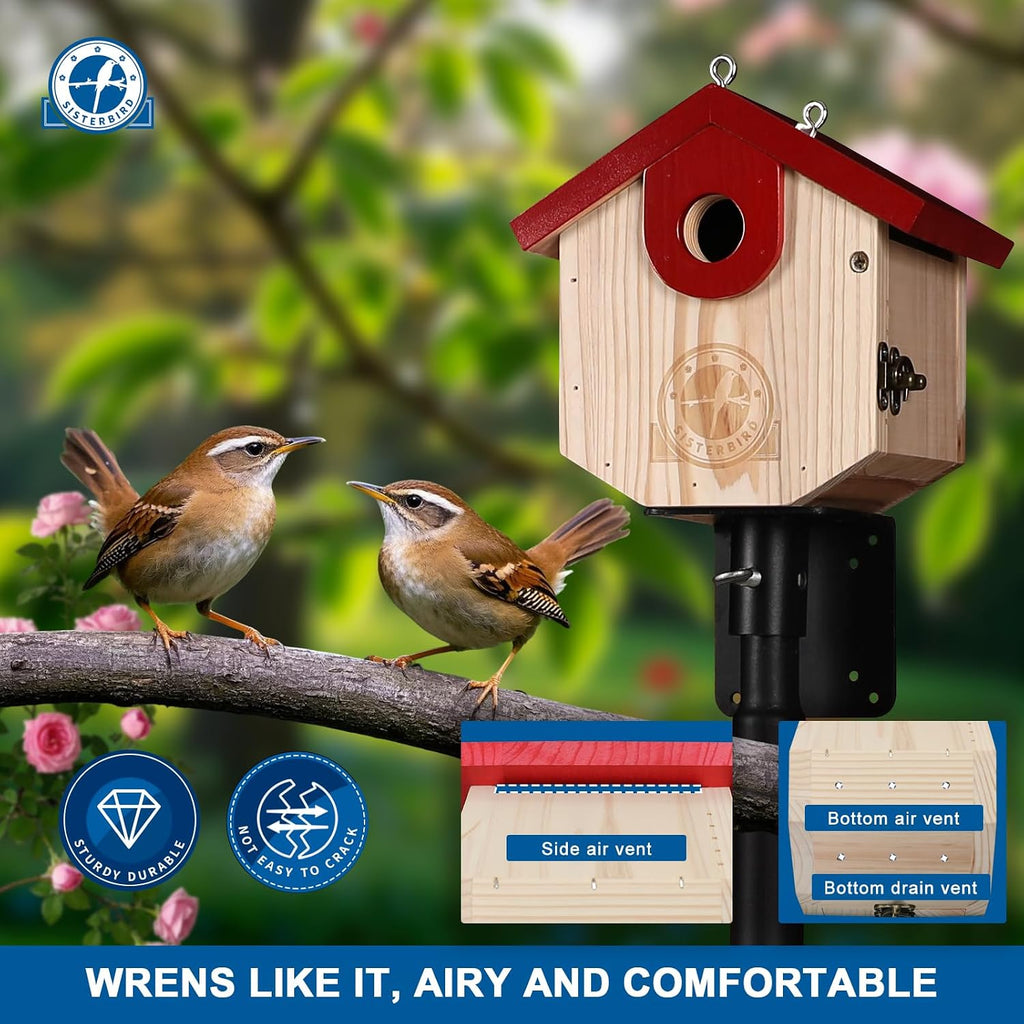 SISTERBIRD Wren Bird Houses for Outside Cedar Hanging Birdhouses for Outdoors 1-1/8" Entrance Hole Bird Houses for