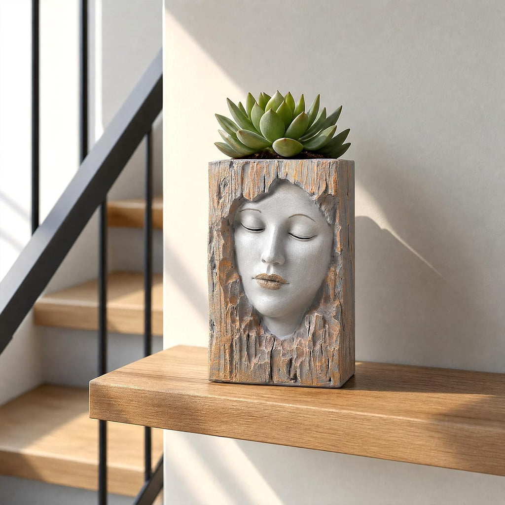Abstract Face Planter Pot, Modern Head Flower Pot for Indoor Plants | Resin Decorative Planter for Succulents
