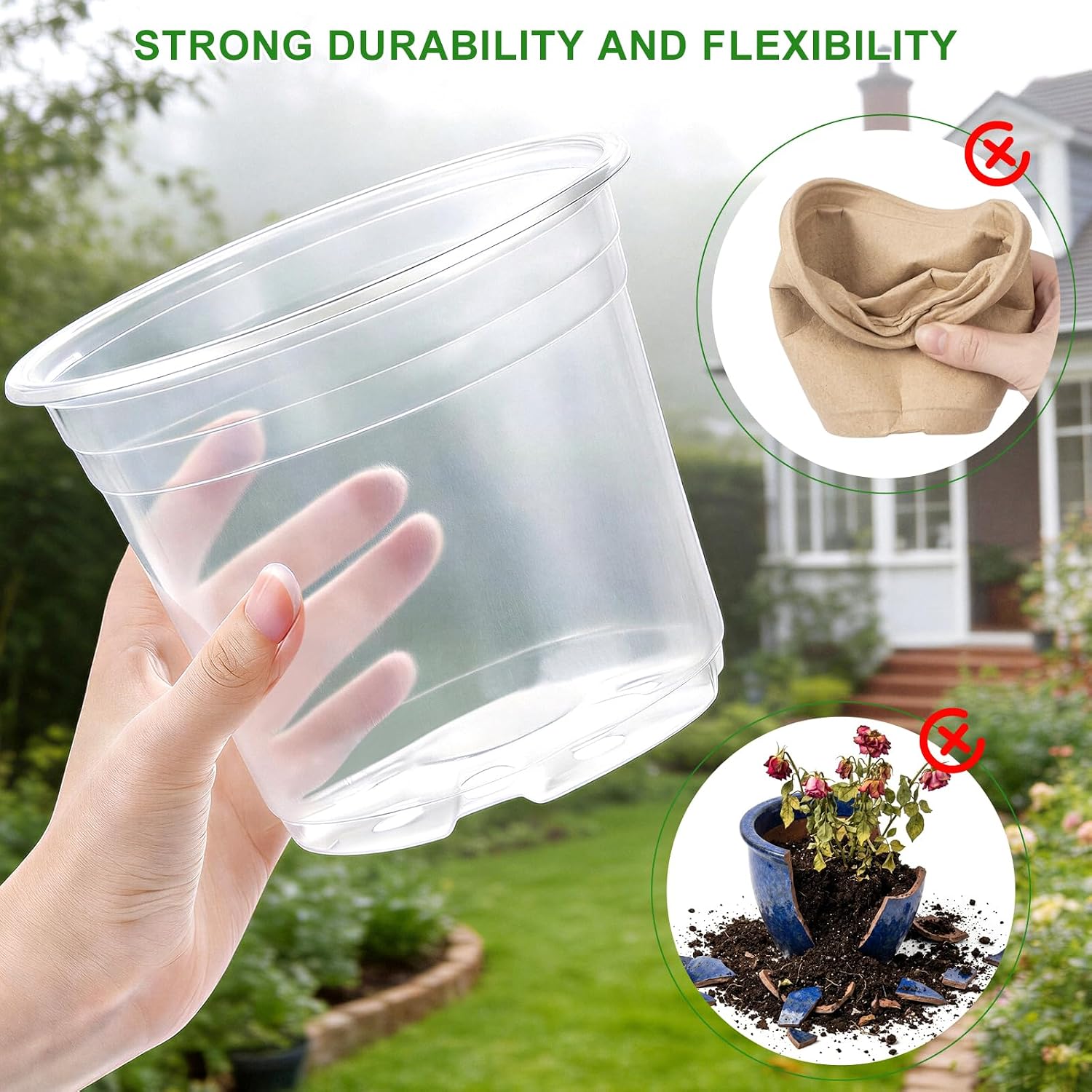 5/6/7/10 Inch Clear Nursery Pots with Drainage & Saucers 16PCS , Plant Large Pots with Labels, Seedling Tool & Hole