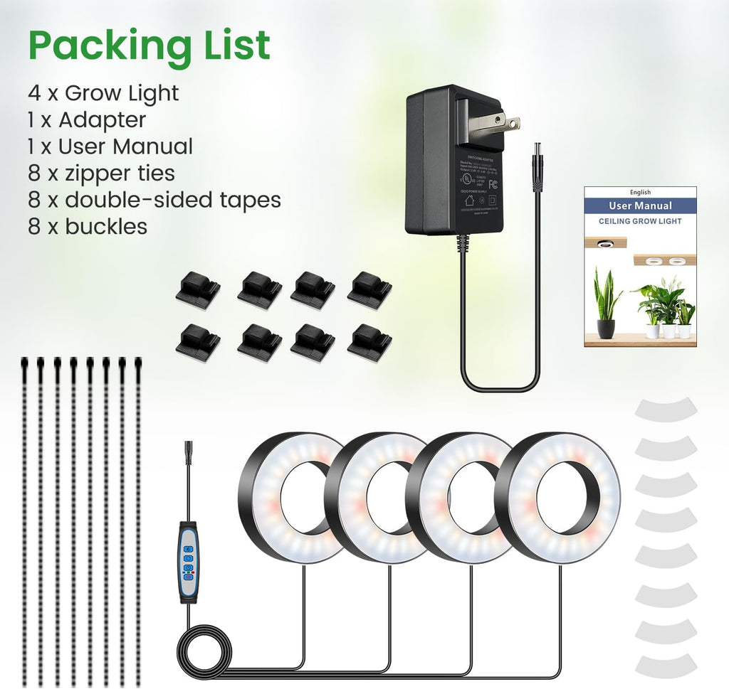 Wiaxulay Grow Lights for Indoor Plants, Full Spectrum Plant Light 12V/2A | 192 LEDs Under Cabinet Grow Lamp with Auto