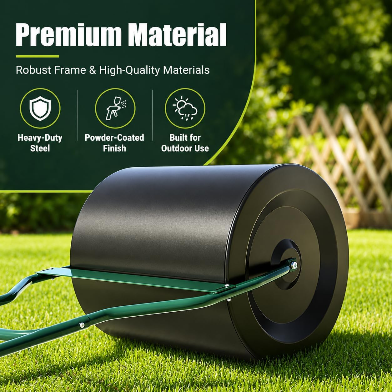 Arnot Lawn Roller, Heavy-Duty Push/Tow Behind Water/Sand Filled Roller for Park, Garden, Yard, Ball Field, 16x20-Inch